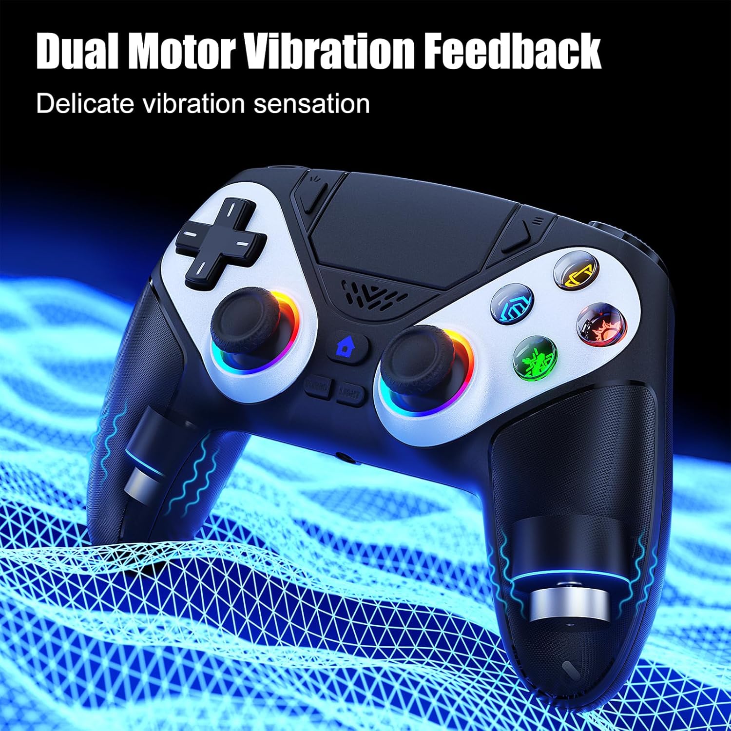 gamrombo led wireless controller for ps5 compatible with ps5 pro slim pc dual vibration macro turbo function 3 5mm audio jack 6 axis motion contro gamepad with speaker black - الصورة 5
