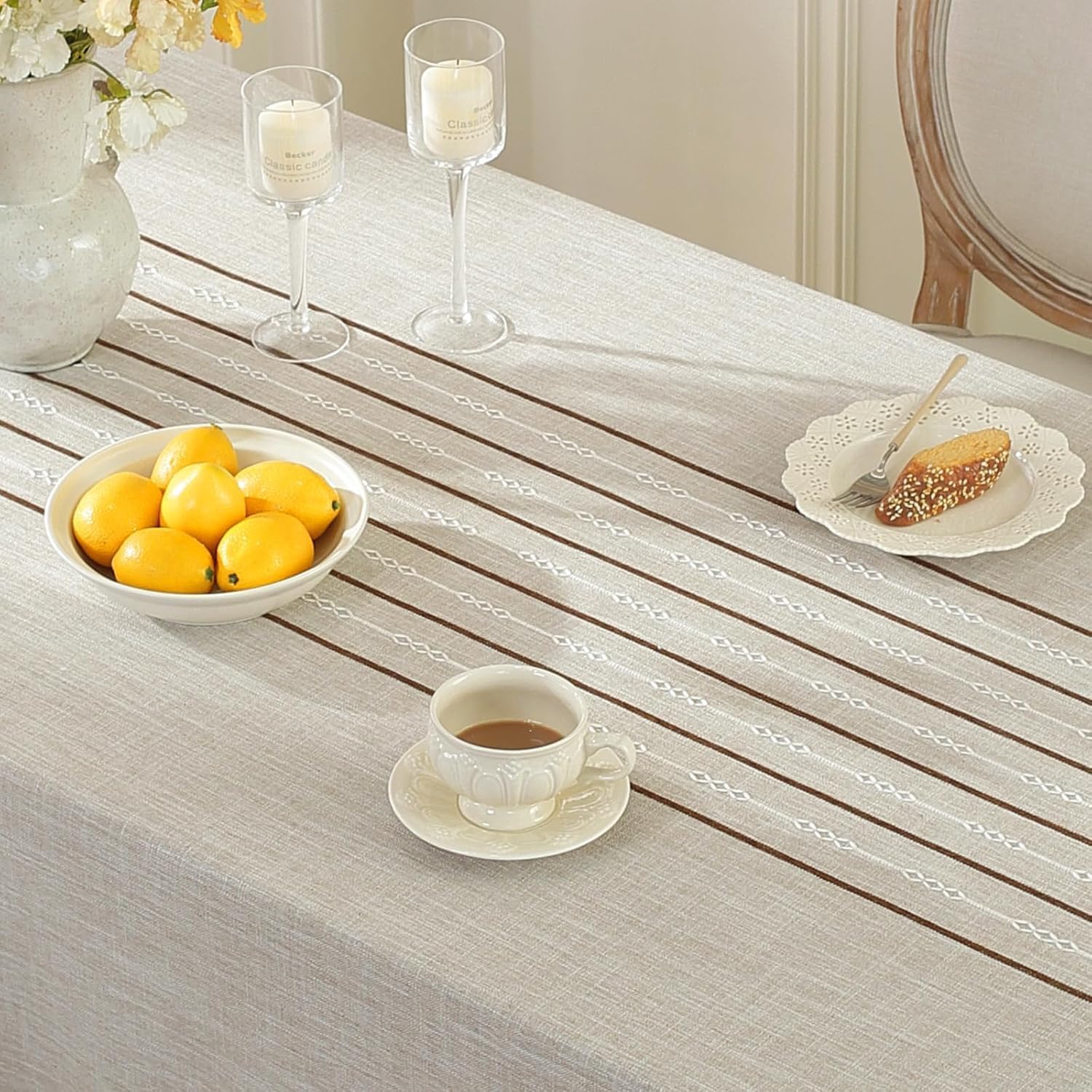 rectangle tablecloth linen cotton tablecloth cotton linen table cover with tassel for kitchen dining room table decoration مفرش طاولة طعا - الصورة 4