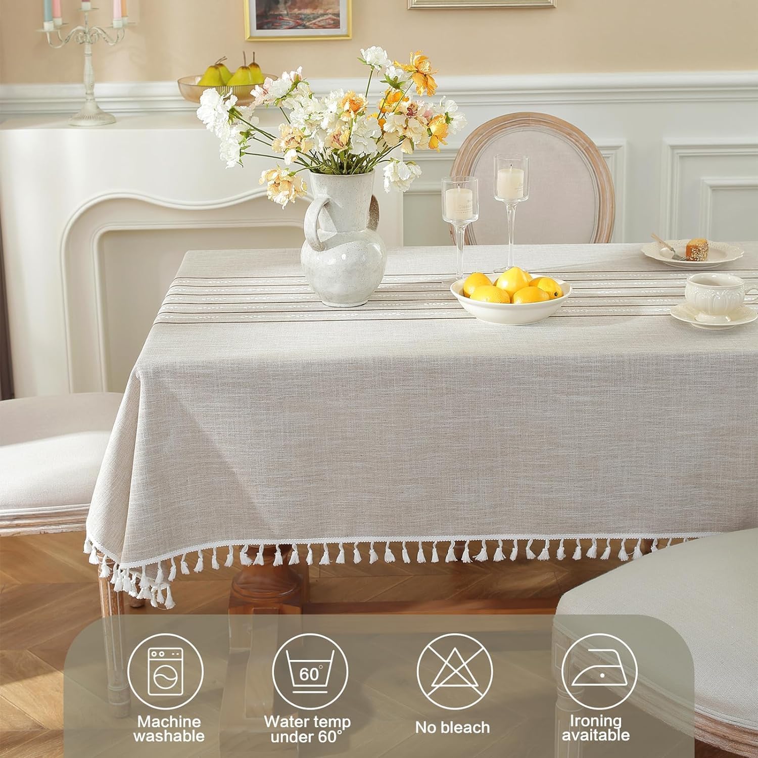 rectangle tablecloth linen cotton tablecloth cotton linen table cover with tassel for kitchen dining room table decoration مفرش طاولة طعا - الصورة 3