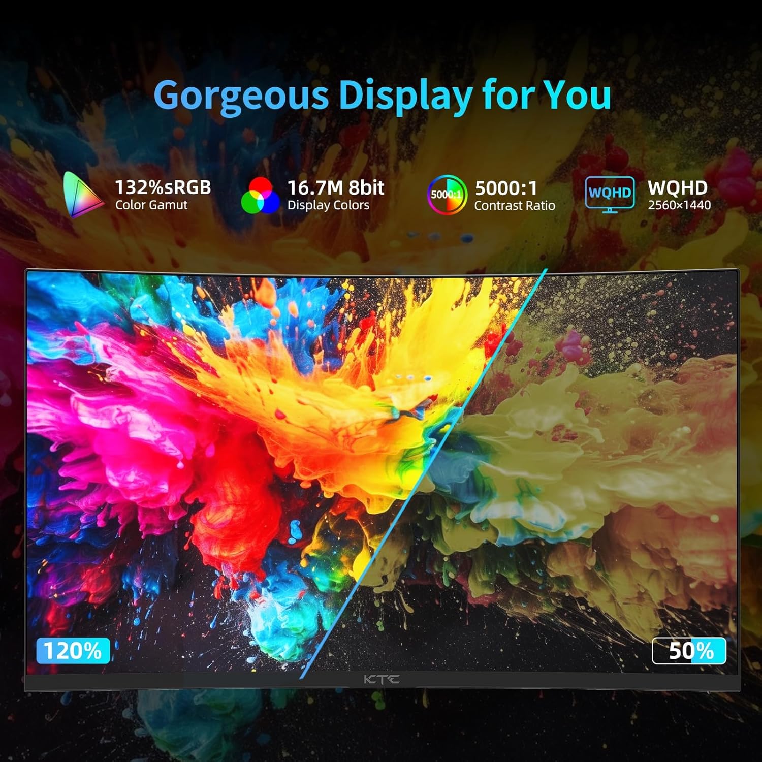 شاشة ألعاب منحنية 180 هرتز 27 بوصة WQHD بدقة 2K (2560×1140P) 144 هرتز 1500R HVA فري سينك بريميوم وبخاصية HDR العالي 120% sRGB بمنفذ ديسبلاي وHDMI وUSB فيسا، شاشة كمبيوتر من كيه تي - الصورة 4