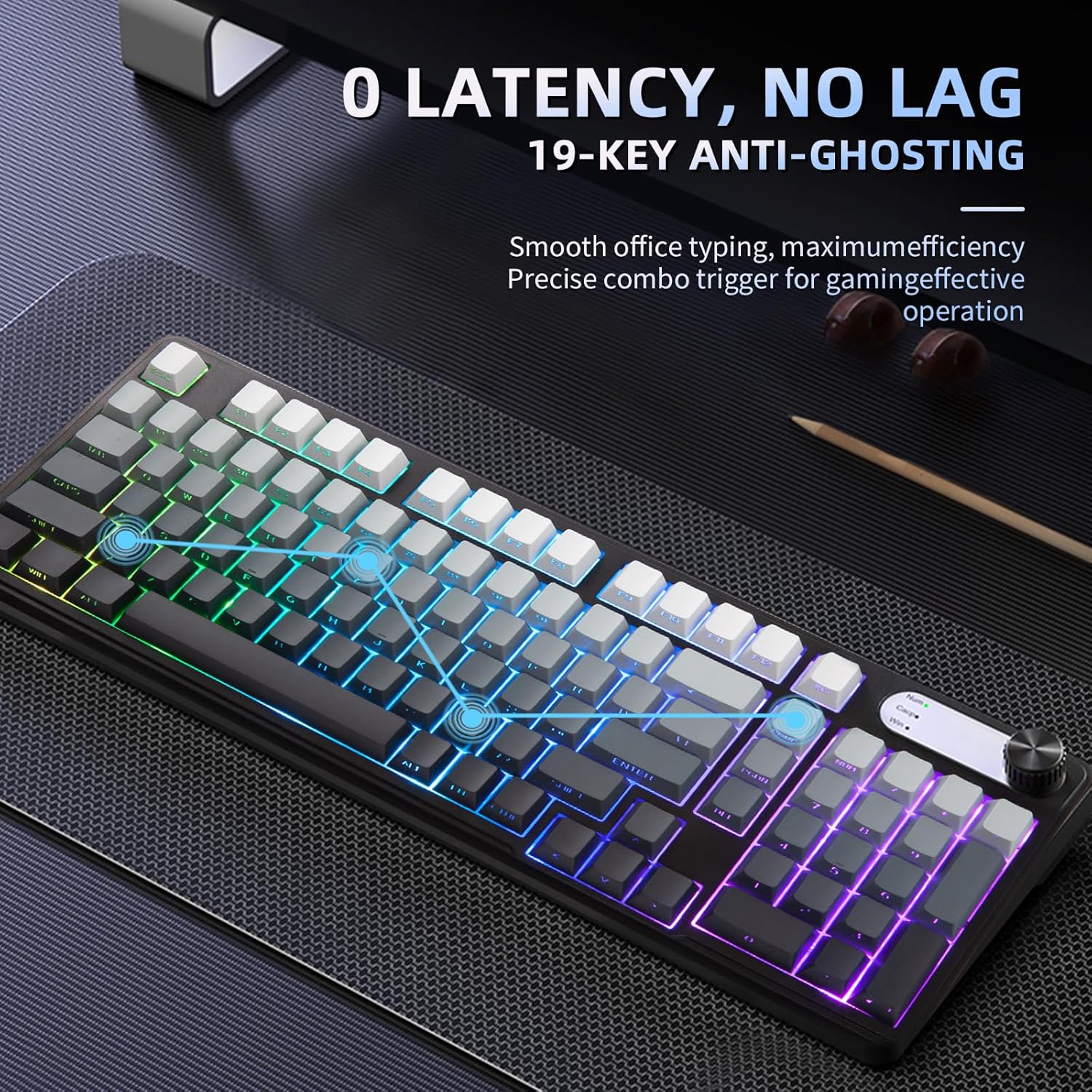 لوحة مفاتيح ألعاب سلكية بإضاءة خلفية RGB 95%؛ 98 مفتاح هادئ PBT مقاومة للماء من جميع الجهات لوحة أرقام سريعة الاستجابة للاعبي كمبيوتر ويندوز/ماك/اندرويد استخدام العربية غير مضمون من يوركربو أبيض/أسود - الصورة 5