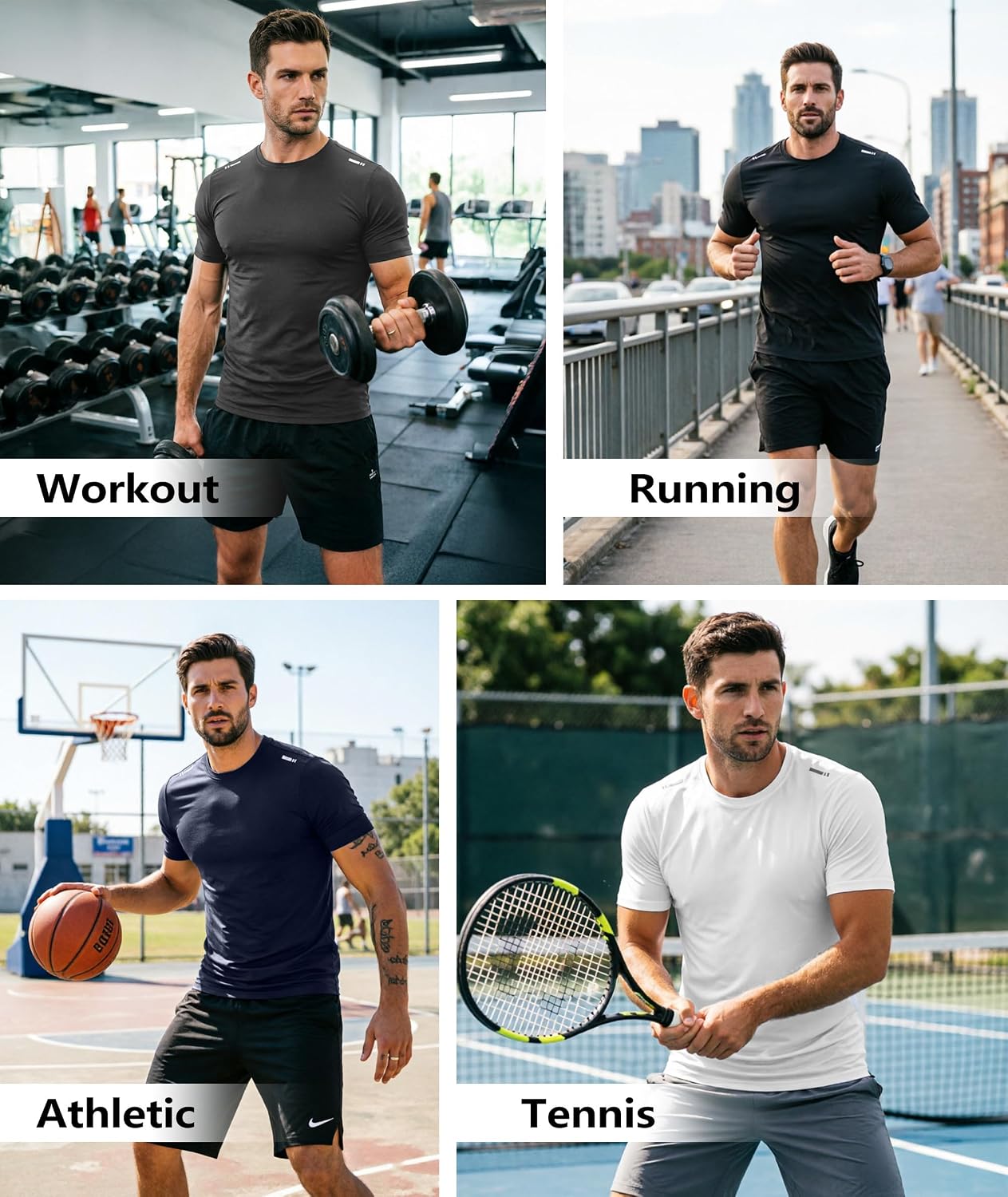 قمصان رياضية سريعة الجفاف وقابلة للتمدد للتمارين الرياضية وصالة الألعاب الرياضية، 3 قطع جيدة التهوية للتنس واللياقة البدنية والجري للرجال من WYNNQUE - الصورة 6