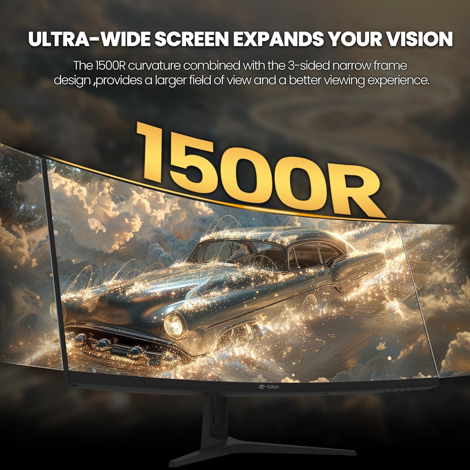 سي ار يو اي شاشة العاب 34 انش UWQHD 165Hz عريضة للغاية 21:9 منحنية 1500R 3440x1440 PIP/PBP 120% sRGB فري سينك سريع 1 مللي ثانية (GTG) مناسبة للالعاب الرياضية الالكترونية والعمل والاستخدام المكتبي - الصورة 5