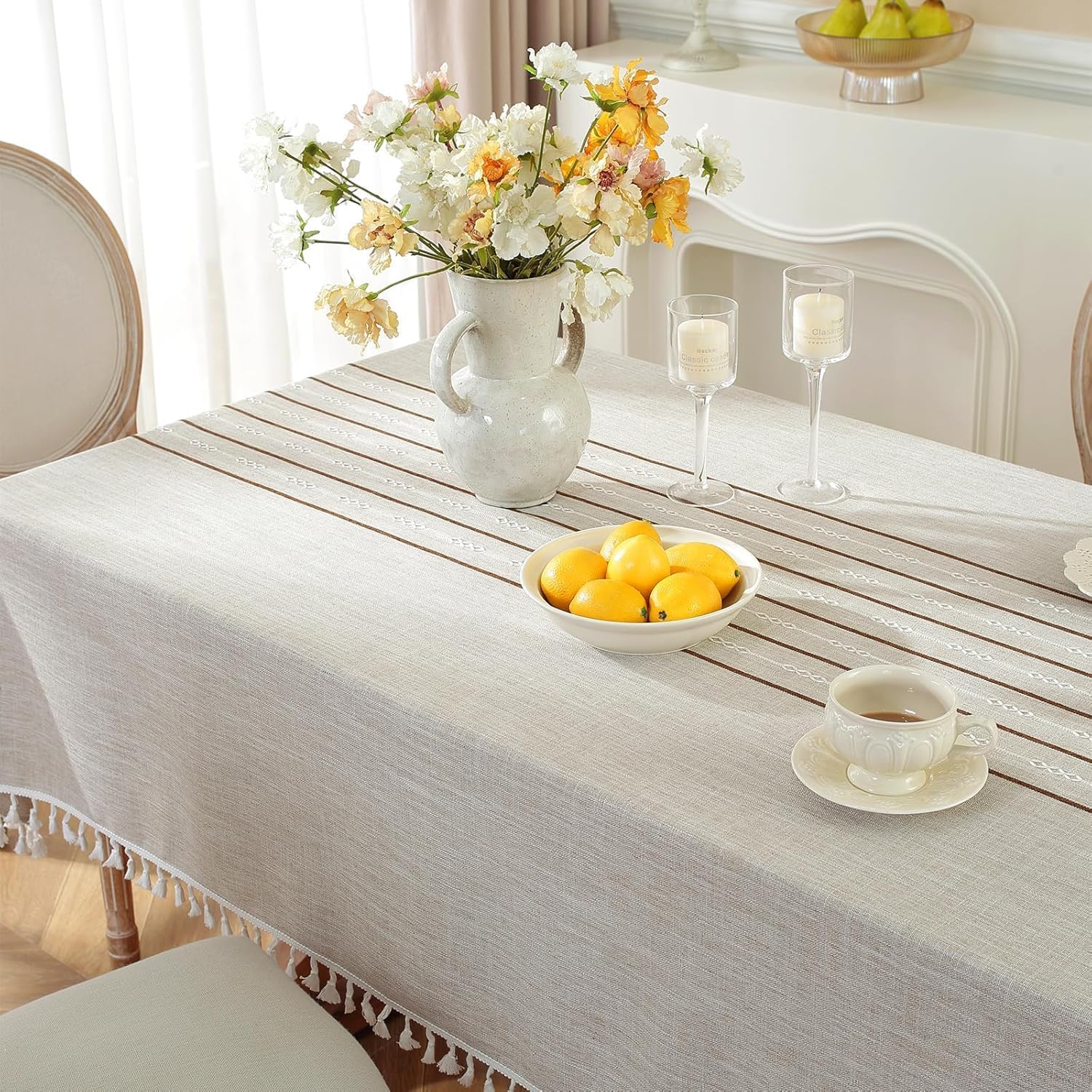 rectangle tablecloth linen cotton tablecloth cotton linen table cover with tassel for kitchen dining room table decoration مفرش طاولة طعا - الصورة 5