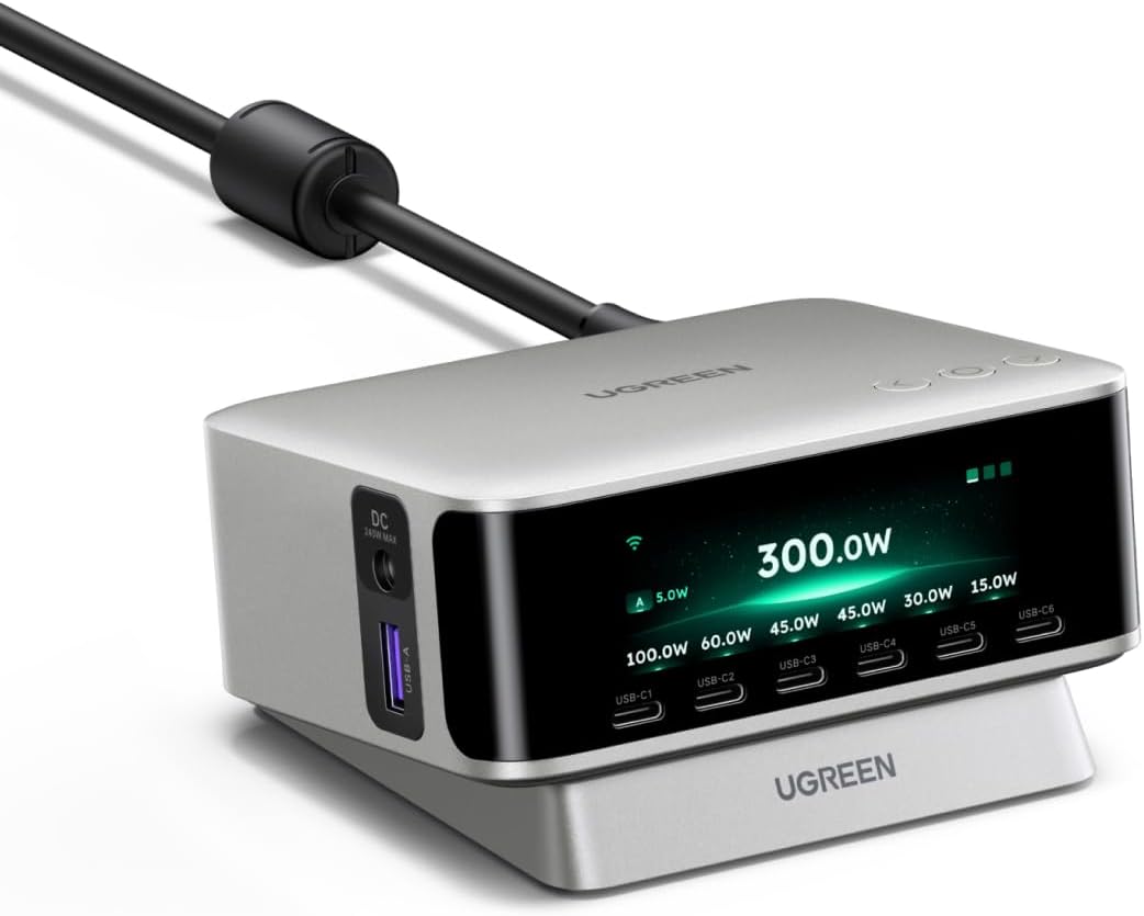 شاحن من يوجرين بمنفذ USB تايب-C و DC متوافق عالمياً مع الهواتف الذكية 7 منافذ 300.0 واط مع شحن سريع وتقنية GaN وتحكم عبر التطبيق - الصورة 2