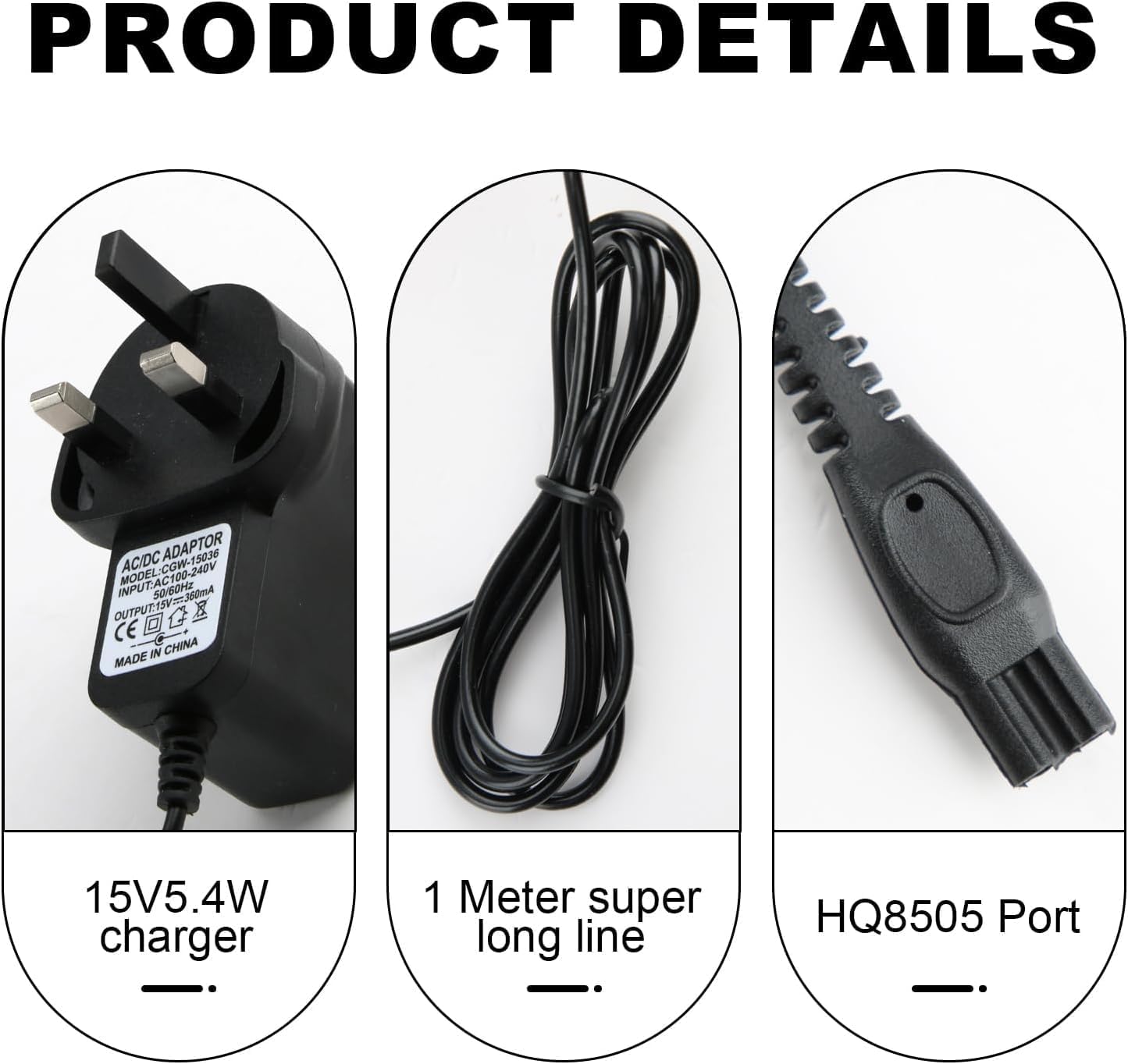 15v shaver charger for philips hq8505 compatible with series 7000 5000 3000 mg5750 mg7790 mg7750 beard trimmer power adapter electric razor ac charging cable شاحن ما - الصورة 3