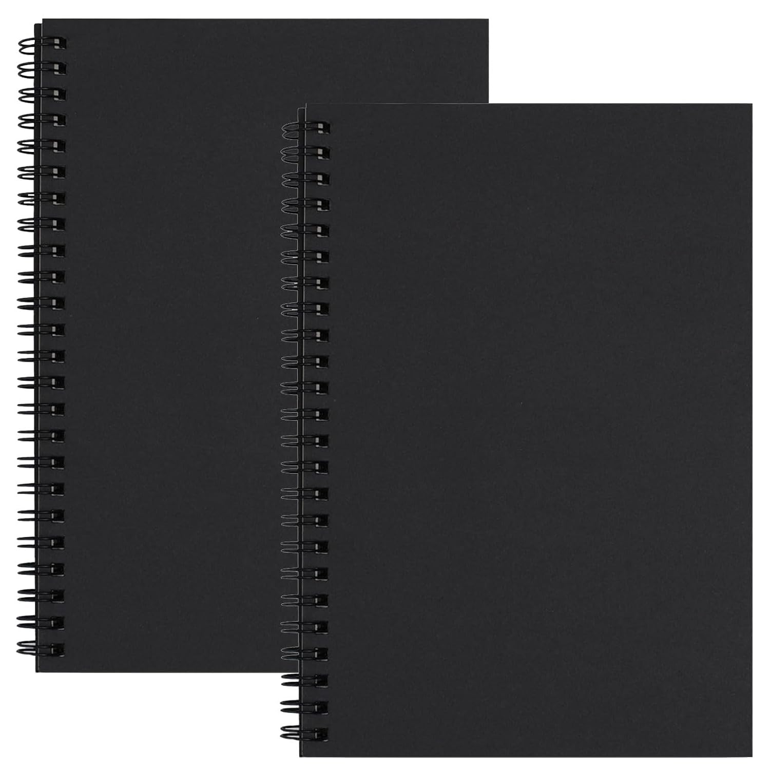 2 Pack Blank Spiral Notebook, A5 Unlined Notebooks, Soft Cover Kraft, Blank Sketchbook Pad for Painting, School Office Travel, 100 Pages/50 Sheets, 8.3x5.5 inch, 100GSM (Black) - الصورة 2