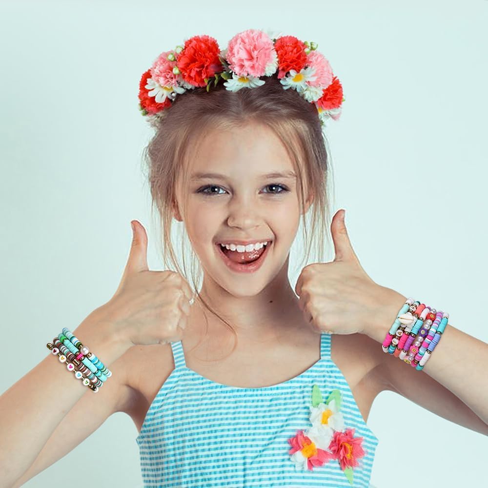 أساور هيشي بتصميم سيرفر وبوهو والخرزة الزرقاء، مجموعة أساور قابلة للتمدد بشكل قرصي وقابلة للتكديس، مجوهرات بخرز طيني مناسبة للشاطئ وراكبي الأمواج والكريسماس للنساء - الصورة 3