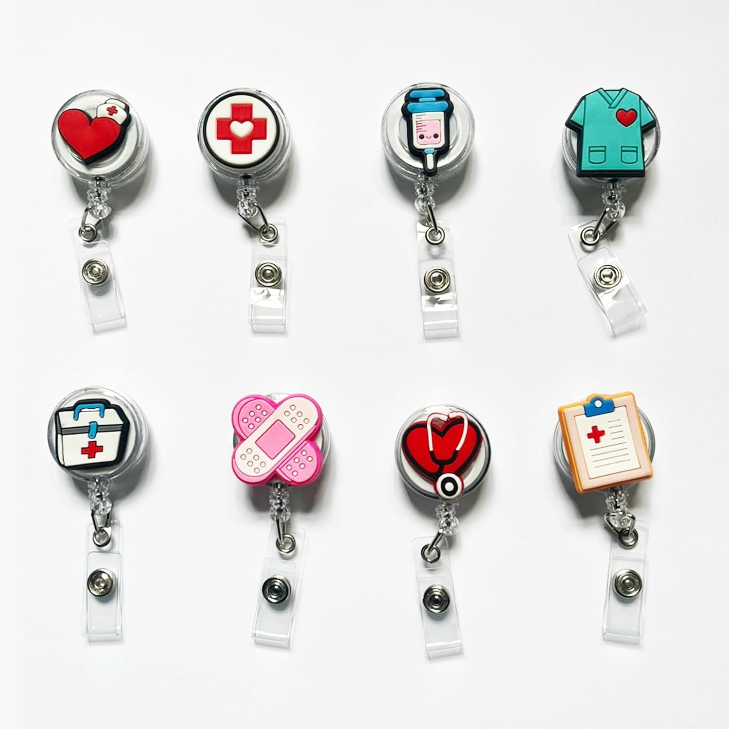 8 Pcs Nurse Badge Reels, Retractable Badge Holder, Felt Retractable Badge Reels, Nurse Themed Badge Holders for Nurses Doctor Medical Health Hospital Office Worker Gifts (Lovely Style) - الصورة 2