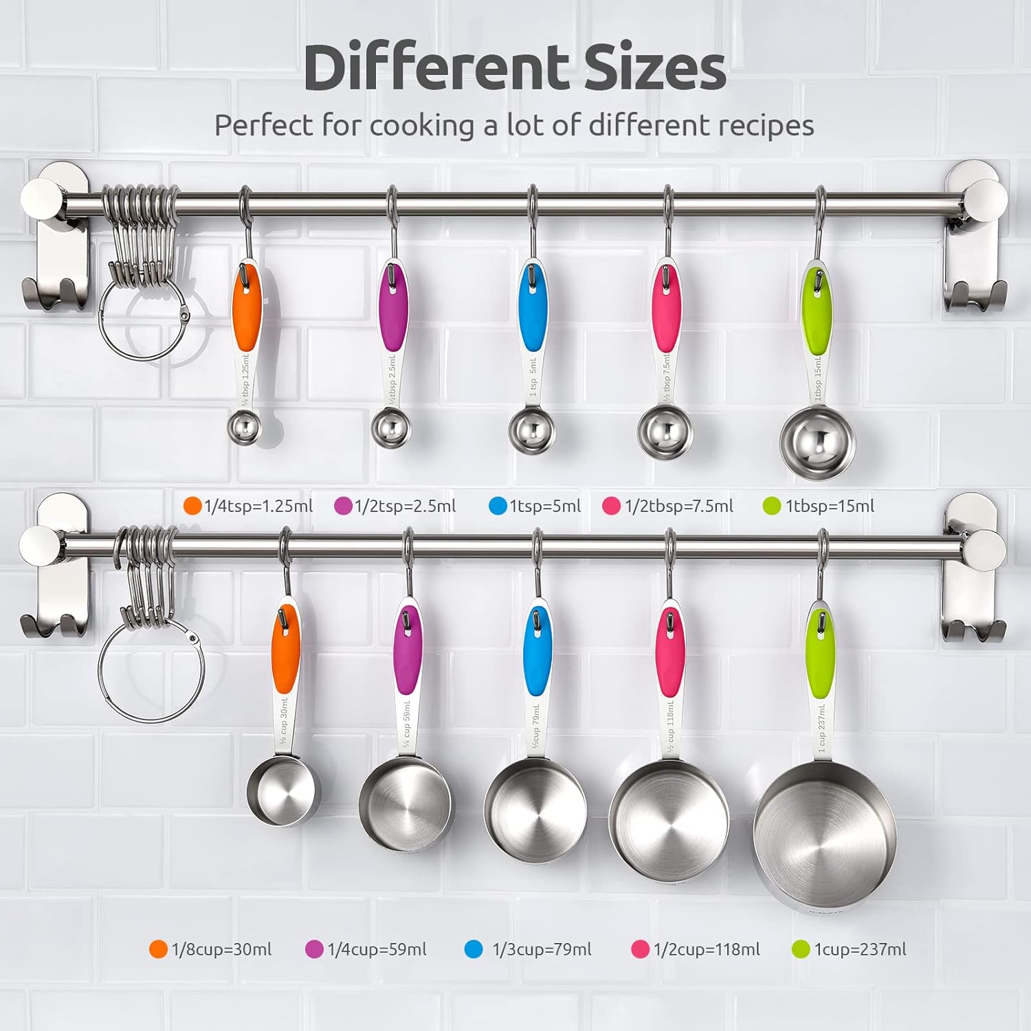 U-Taste 18/8 Stainless Steel Measuring Cups for Baking(Multicolor,10pcs) - الصورة 3