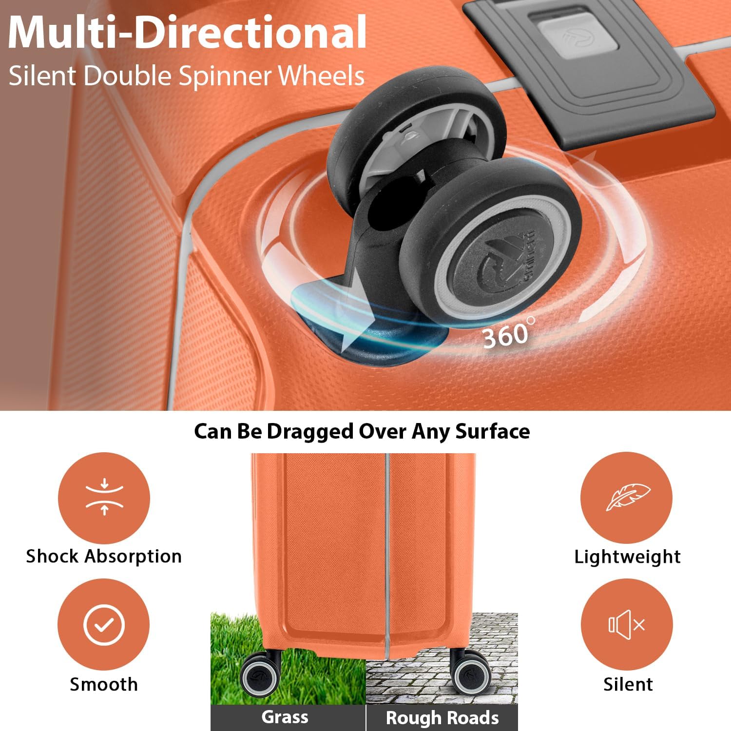 Eminent Luggage Lightweight – Extra-Thick Polypropylene Hard Case Luggage Sets with 4 Double Spinner Wheels TSA Lock, Adjustable Handle, Appropriate for Travel (Carry-On 20-Inch, Orange) - الصورة 6