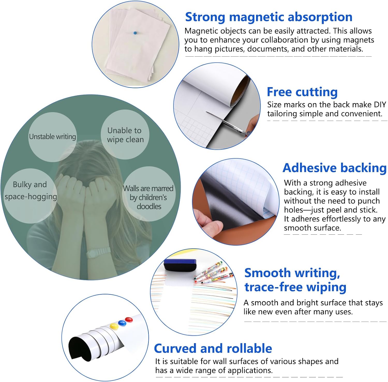 JUMUBOARD Self-Adhesive Magnetic Dry Erase Whiteboard Sticker, 100 × 50 cm - الصورة 4