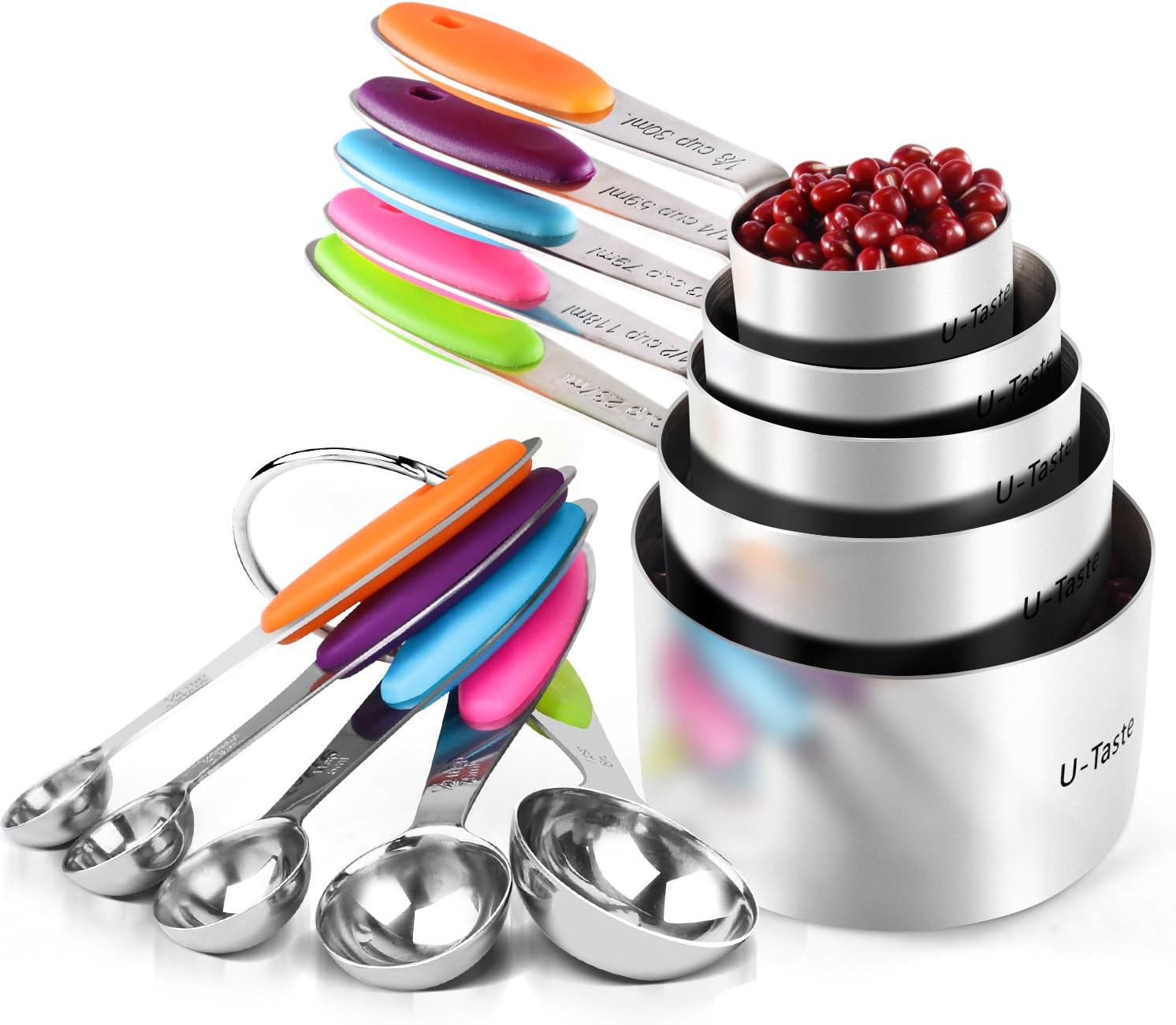U-Taste 18/8 Stainless Steel Measuring Cups for Baking(Multicolor,10pcs) - الصورة 2