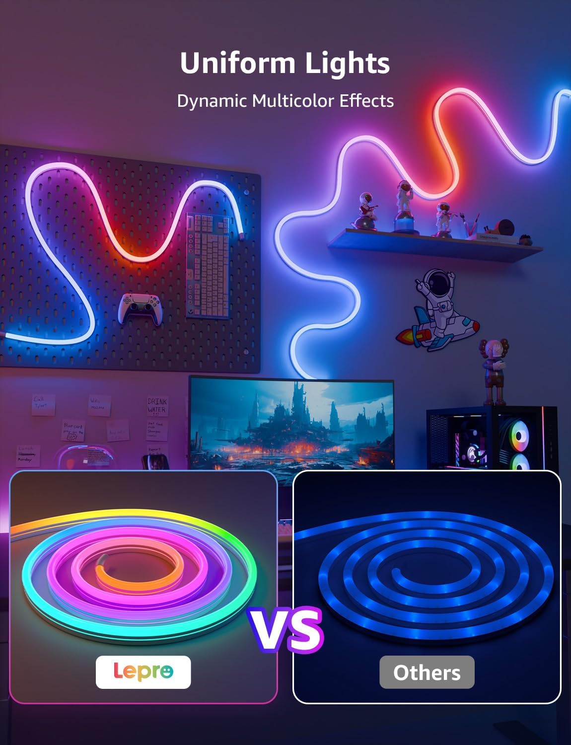 شريط إضاءة نيون قوس قزح ذكي من Lepro N1 AI 3M 96 LED M يعمل مع Alexa Google Home Music Sync AI الإضاءة تصميم مساعد IP65 حبل ضوء MagicColor LED Light App التحكم الصوتي - الصورة 3