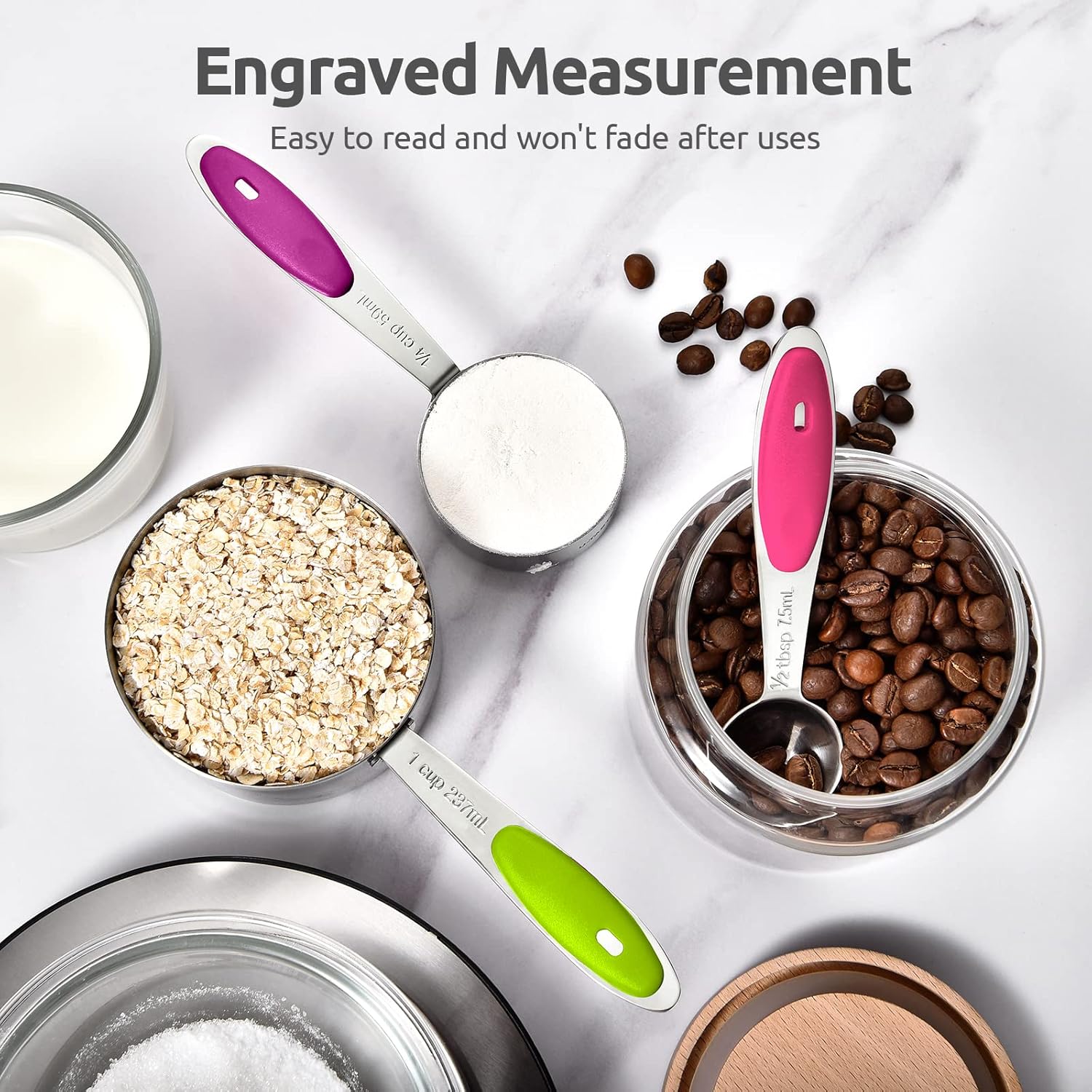 U-Taste 18/8 Stainless Steel Measuring Cups for Baking(Multicolor,10pcs) - الصورة 5
